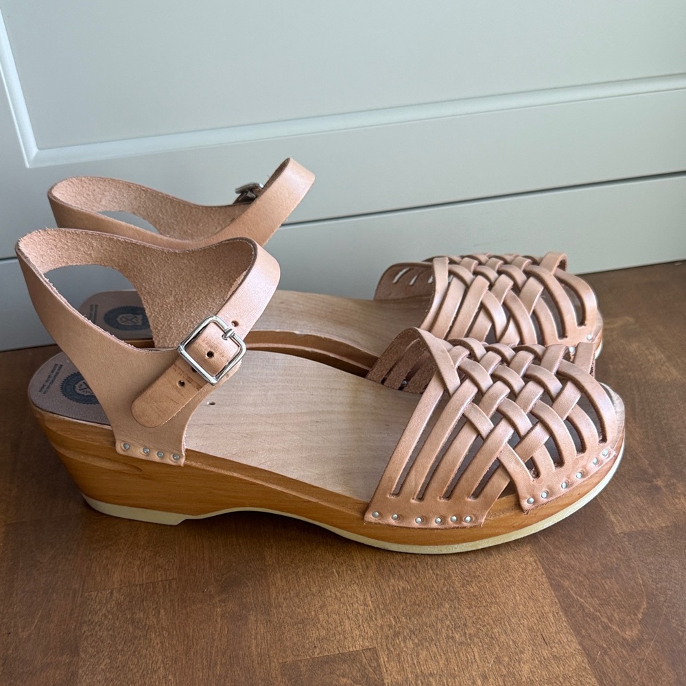 Troentorp Swedish clogs Anna tan leather wood Wedge Sandals